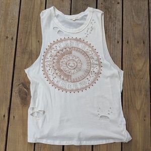 NWOT Blush Noir Distressed Graphic Muscle Shirt